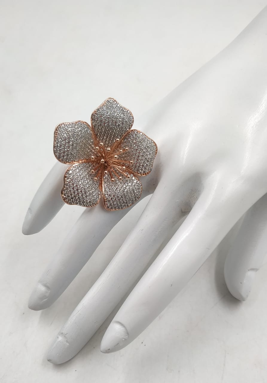 Flower Design American Diamond Ring