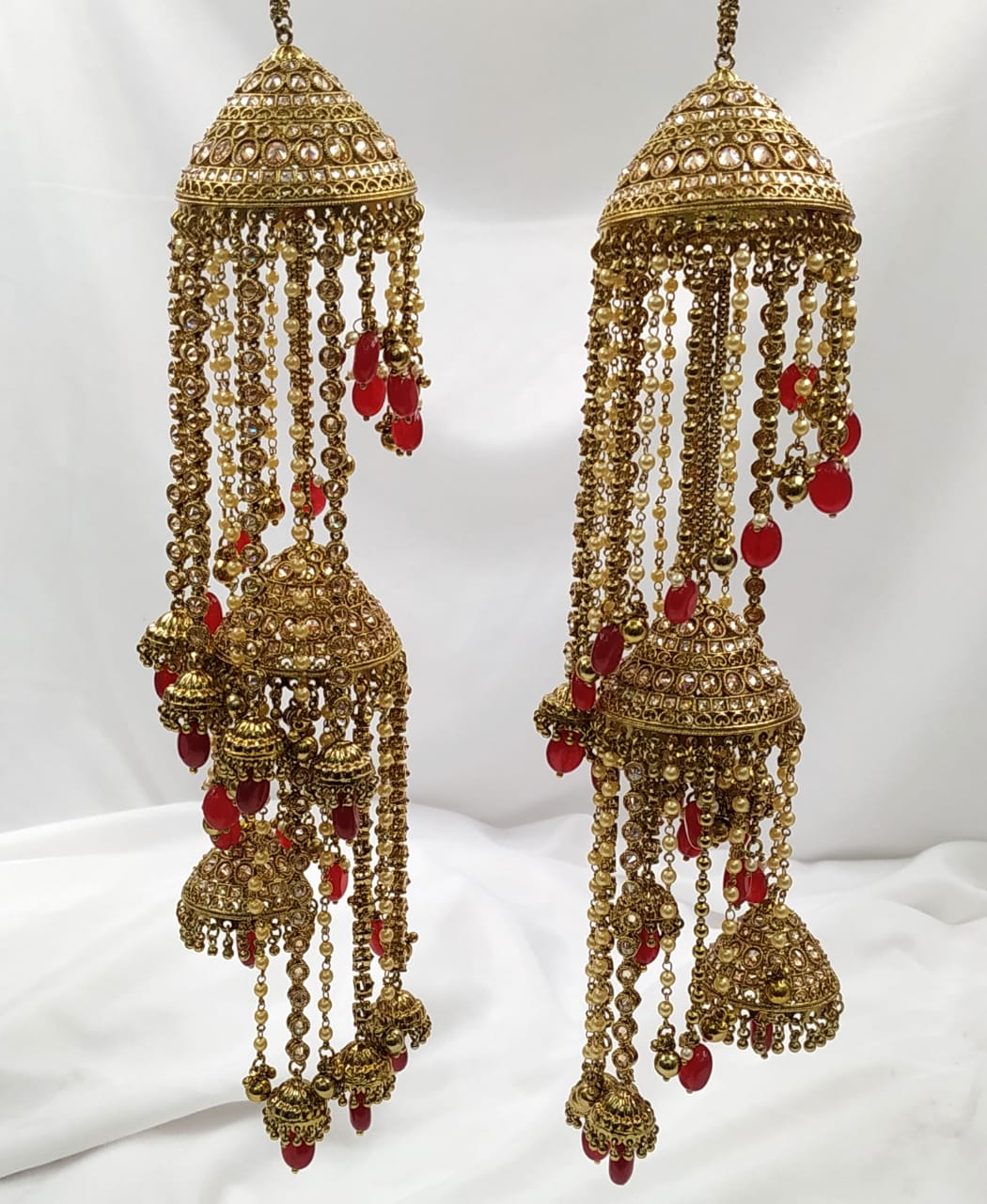 Golden Polki With Small Jhumki And Ruby Beads