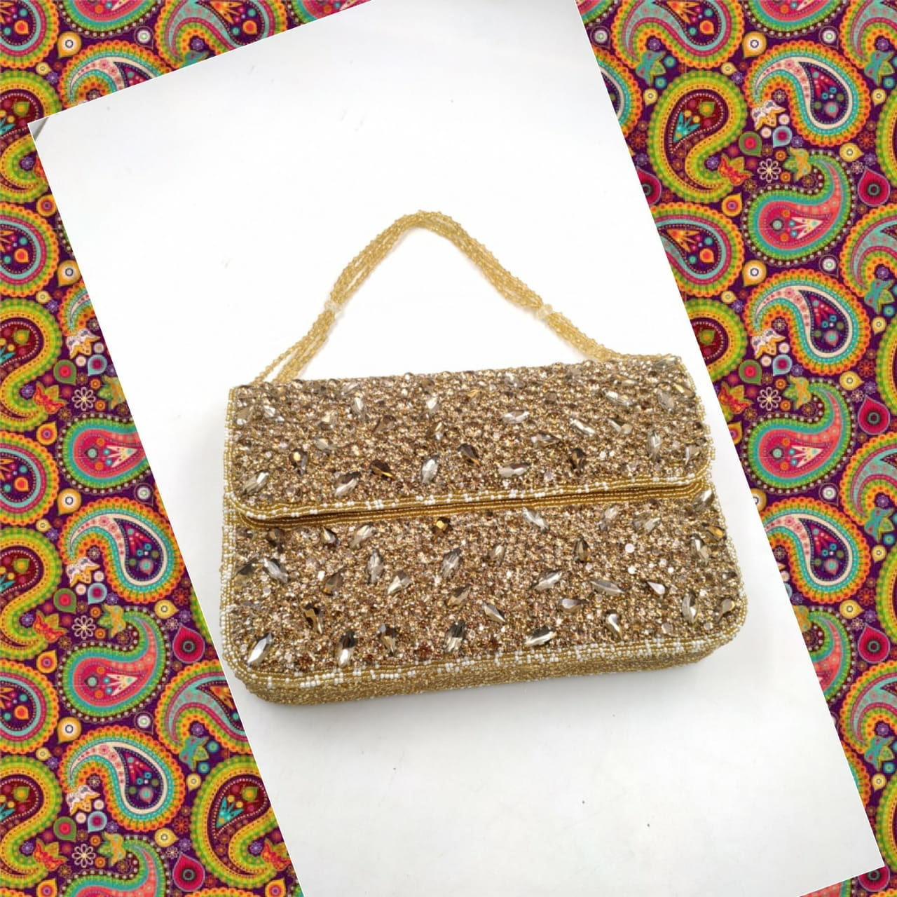 Rose Gold Base Embellished pearl stone Designing purse